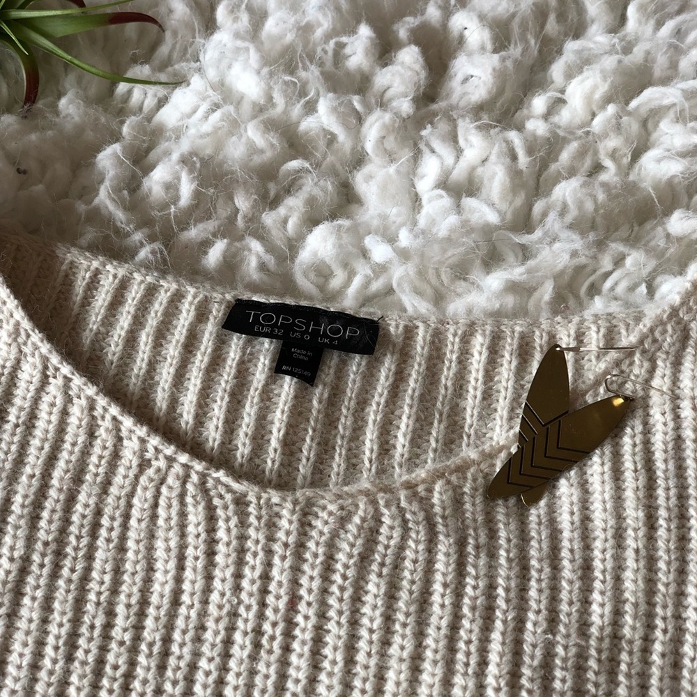 TopShop Natural Knitted Boxy Rib Jumper - Picture 3 of 8
